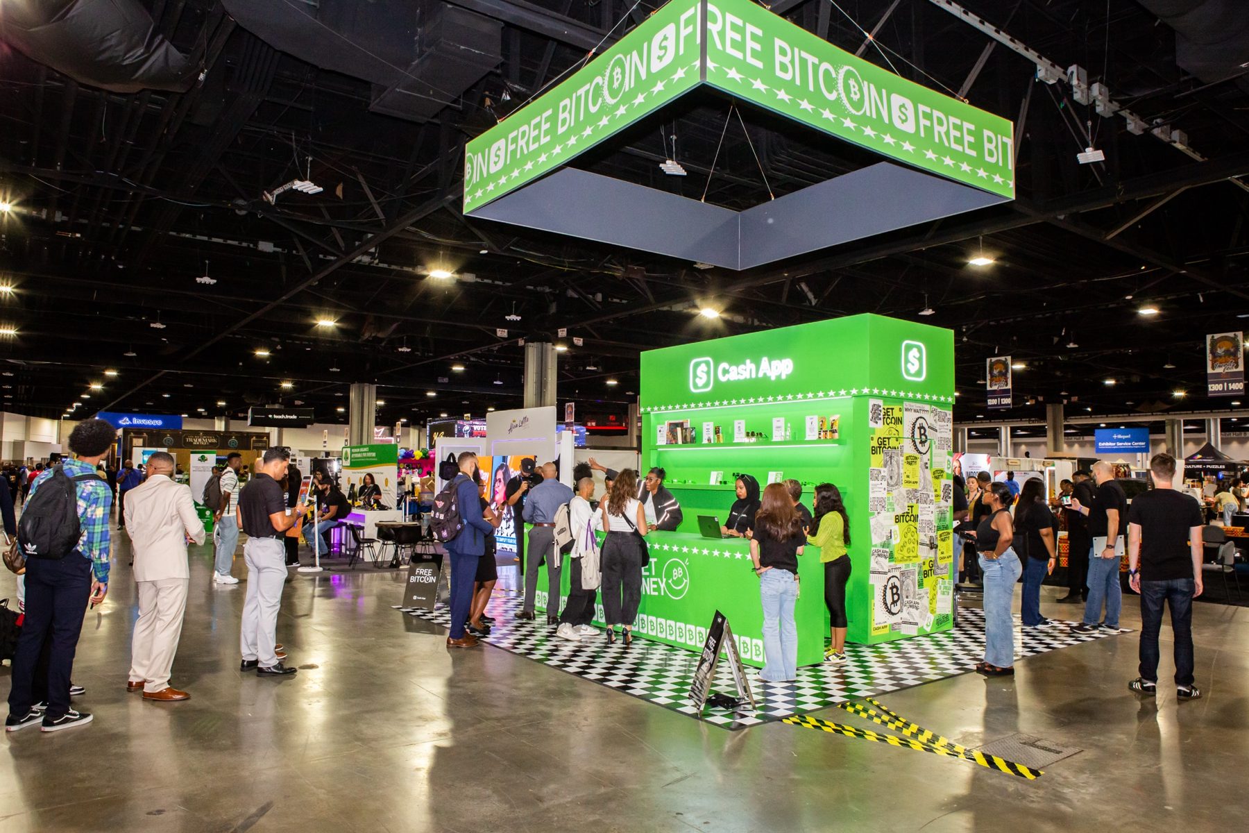 The Cash App free bitcoin booth on the InvestFest expo floor
